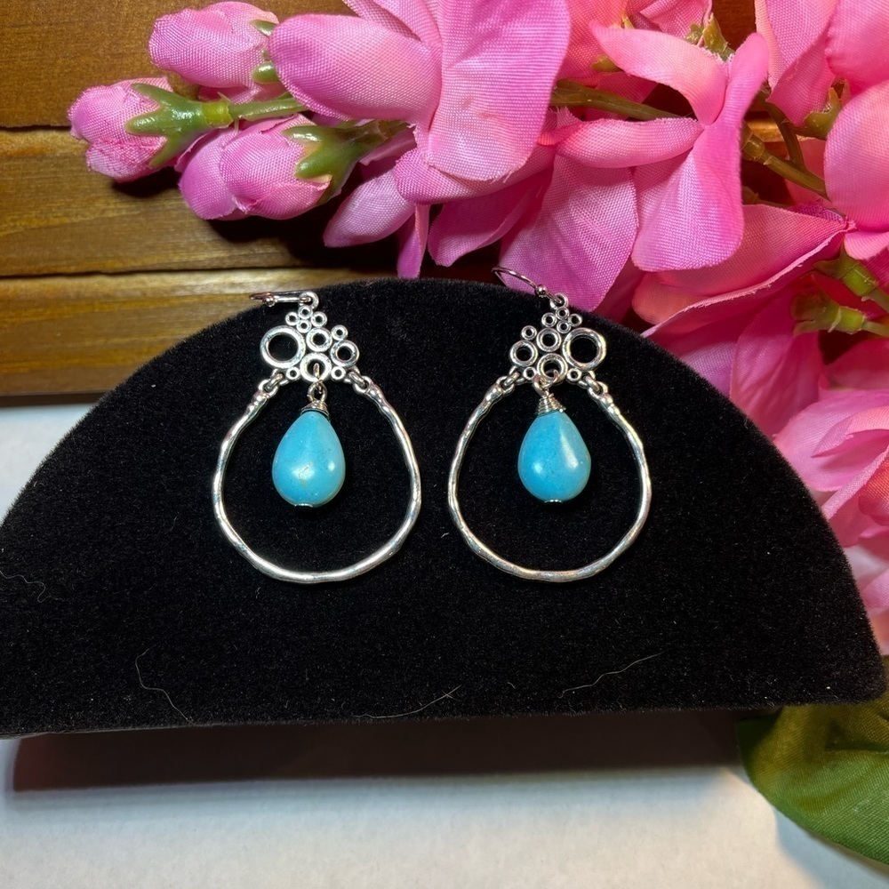Ethnic Style Boho Geometric Turquoise Women’s Drop Pierced Earrings - Picture 2 of 3